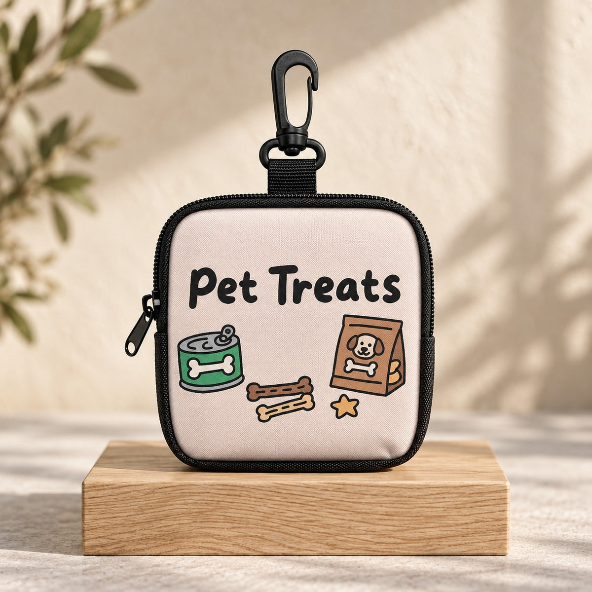 The Stash treat pouch — Blush Pet Treats print, front